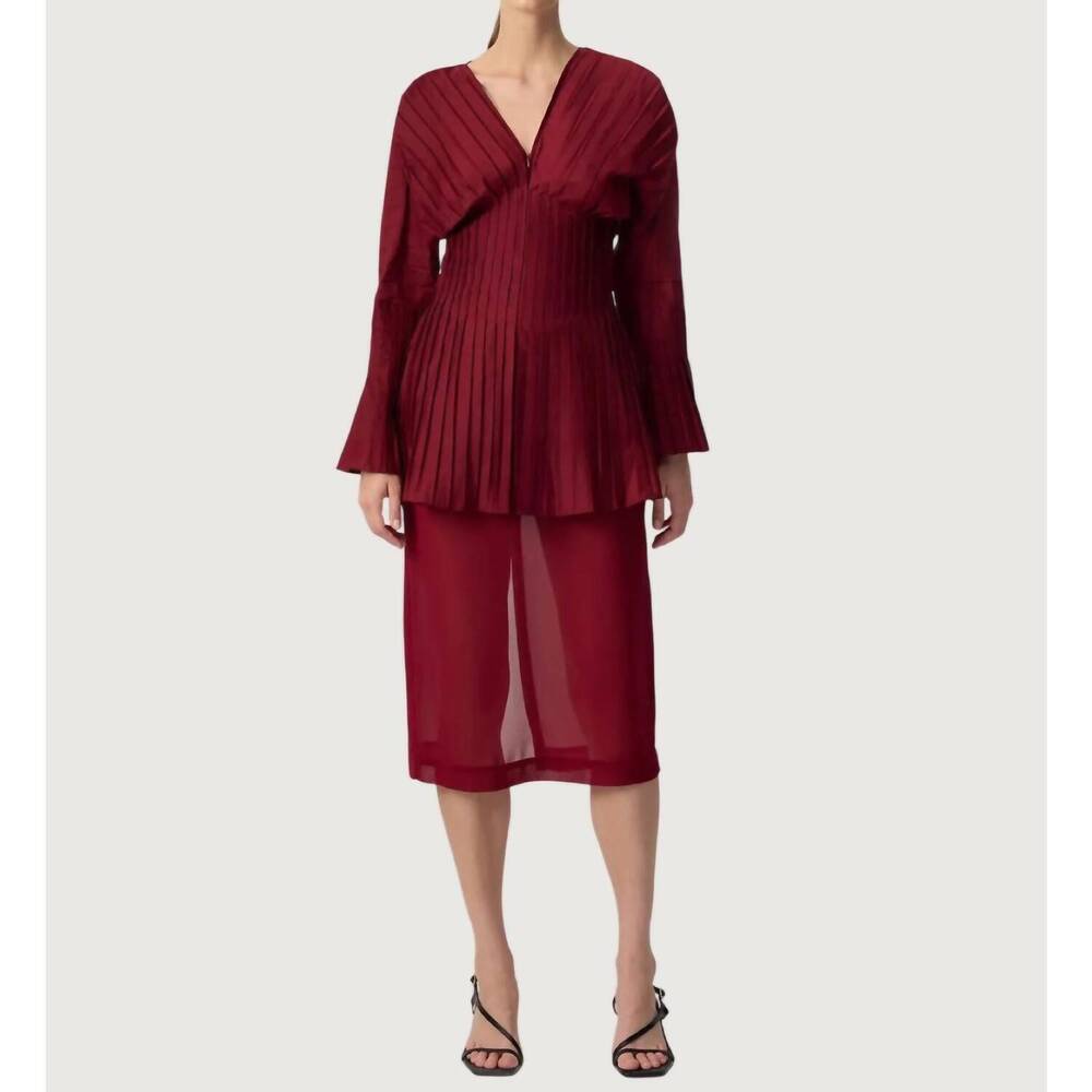 NEW TOUCHE PRIVE rachel pleated tunic top in red